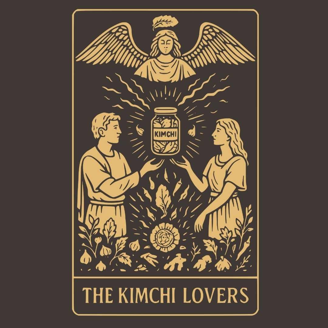 Close Up Detail of The Kimchi Lovers Tarot fermentation t-Shirt design for dark coloured Tees