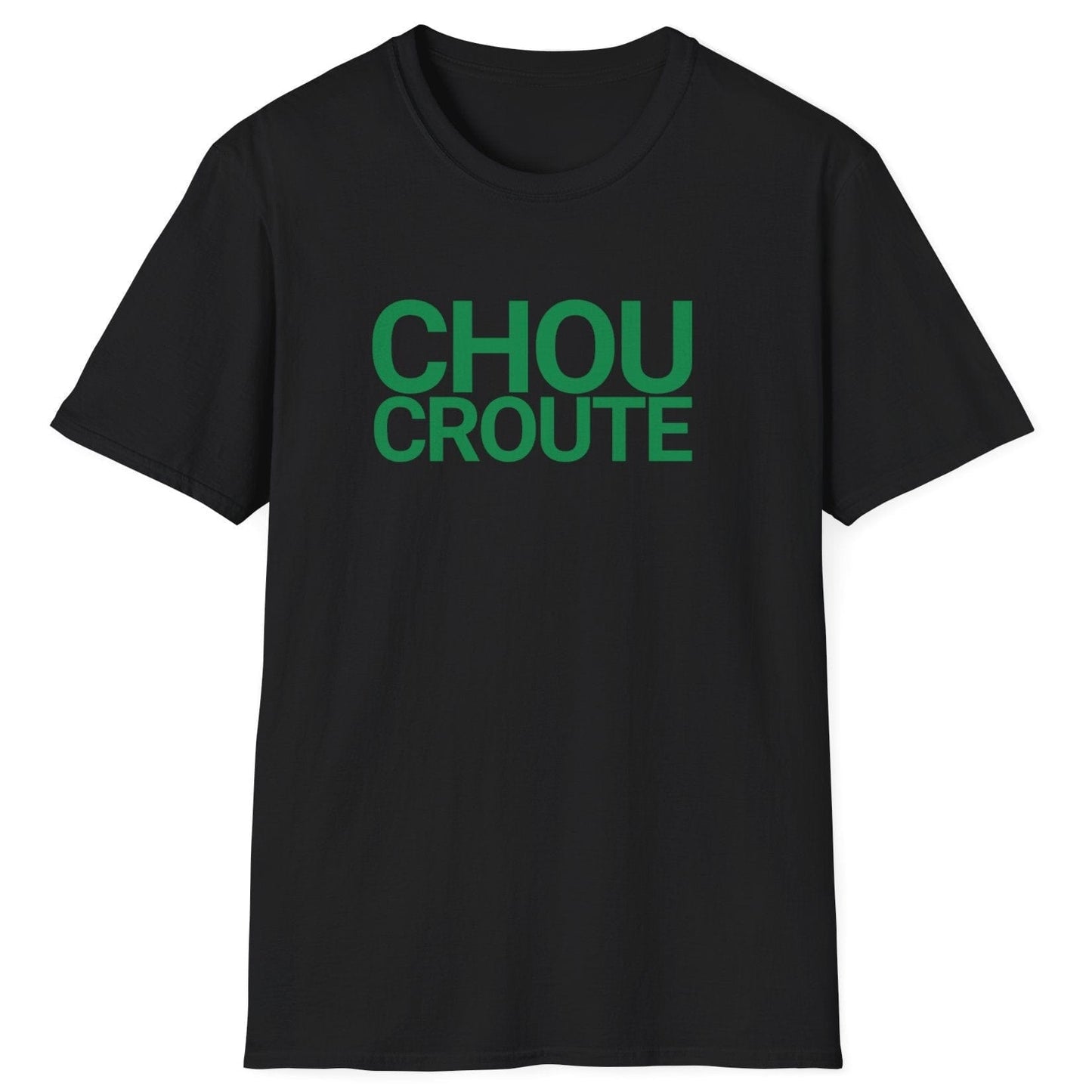 Unisex black cotton T-shirt featuring the bold "Choucroute" typography design, celebrating French sauerkraut—perfect for fermentation enthusiasts, food lovers, and fans of traditional Alsace cuisine.