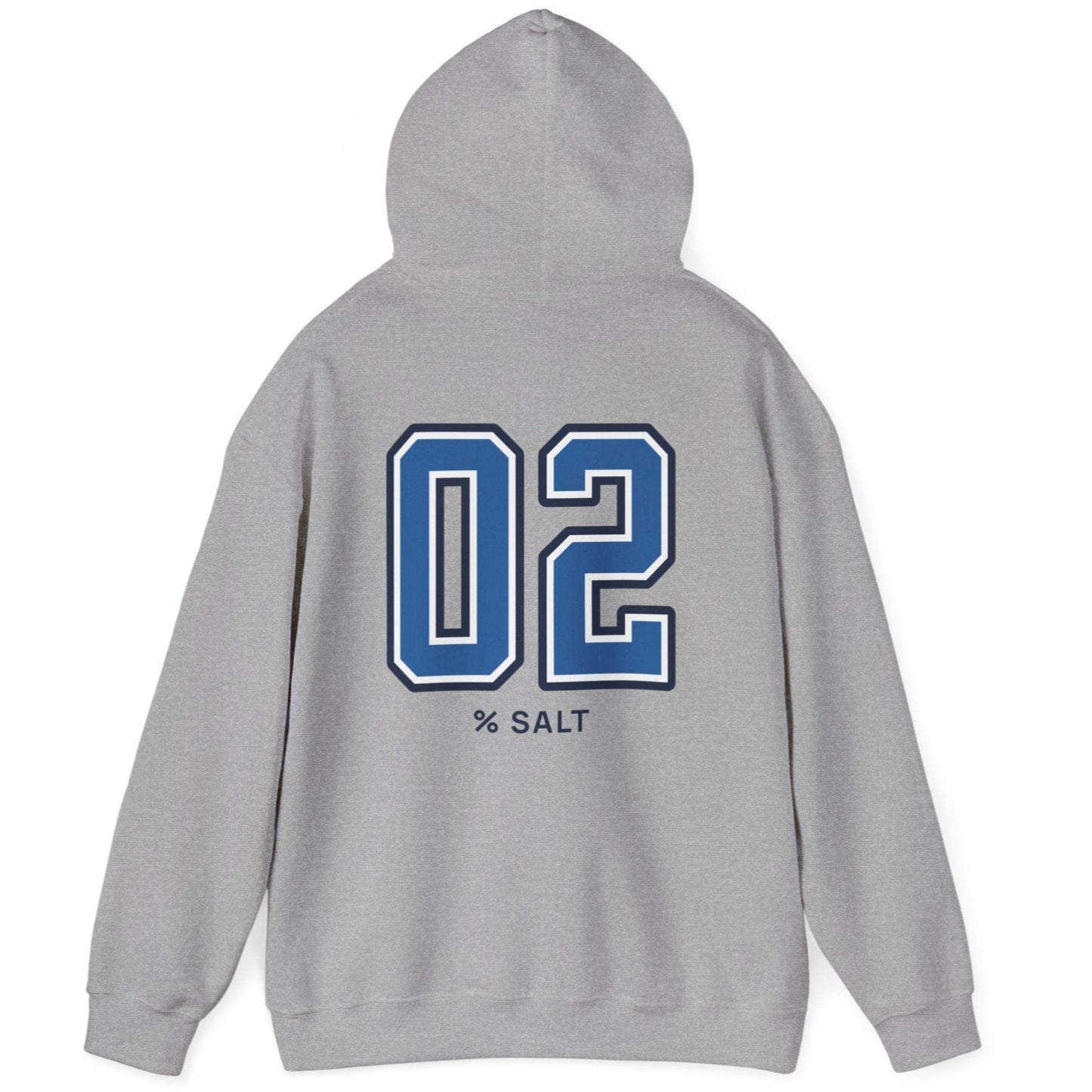 grey hoodie with big bold varsity style numbers representing the 2% salt ratio for vegetable ferments like sauerkraut