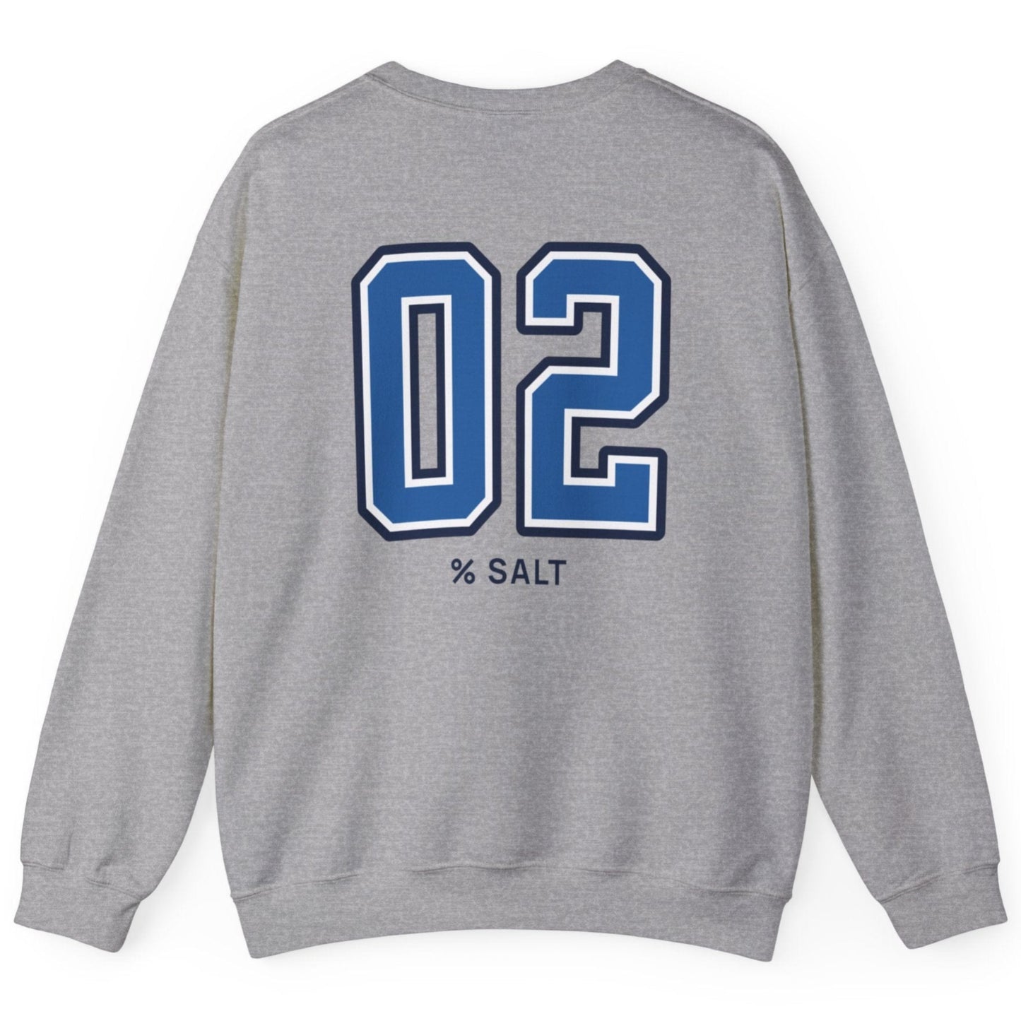 grey sweatshirt with big bold varsity style numbers representing the 2% salt ratio for vegetable ferments like sauerkraut