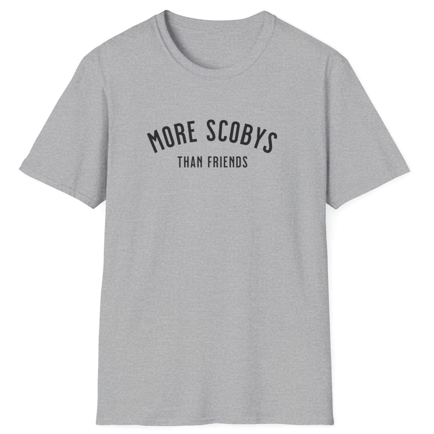 Grey More SCOBYS Than Friends T-shirt, unisex cotton tee for kombucha brewers, introverts, and fermentation culture enthusiasts