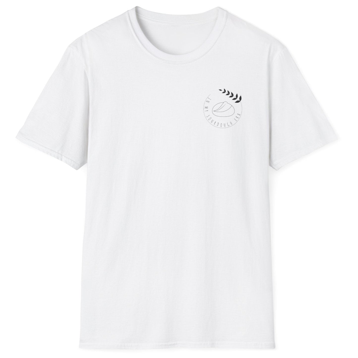 White "I'm In My Sourdough Era" T-shirt with minimalist typography for bread lovers and home bakers
