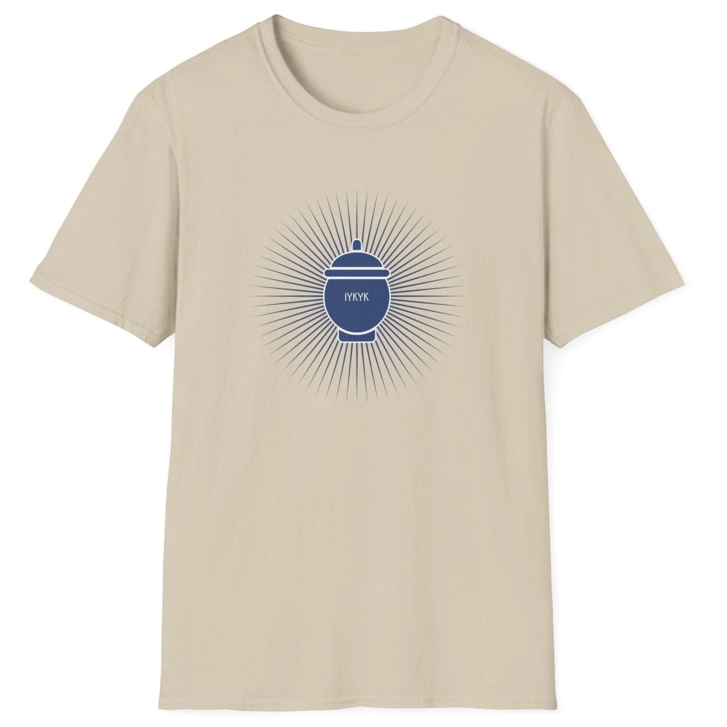 IYKYK neutral Fermentation T-shirt featuring a traditional fermentation vessel with radiating rays. Perfect gift for kimchi lovers, kombucha brewers, and fermentation enthusiasts. Soft, relaxed-fit unisex cotton tee.