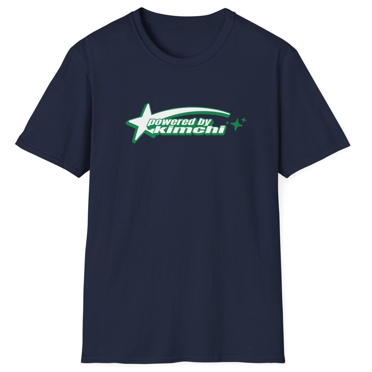 Kimchi Power navy fermentation T-shirt with retro shooting star design on a soft, relaxed-fit unisex cotton tee. A great gift for kimchi lovers, fermenters, and probiotic fans