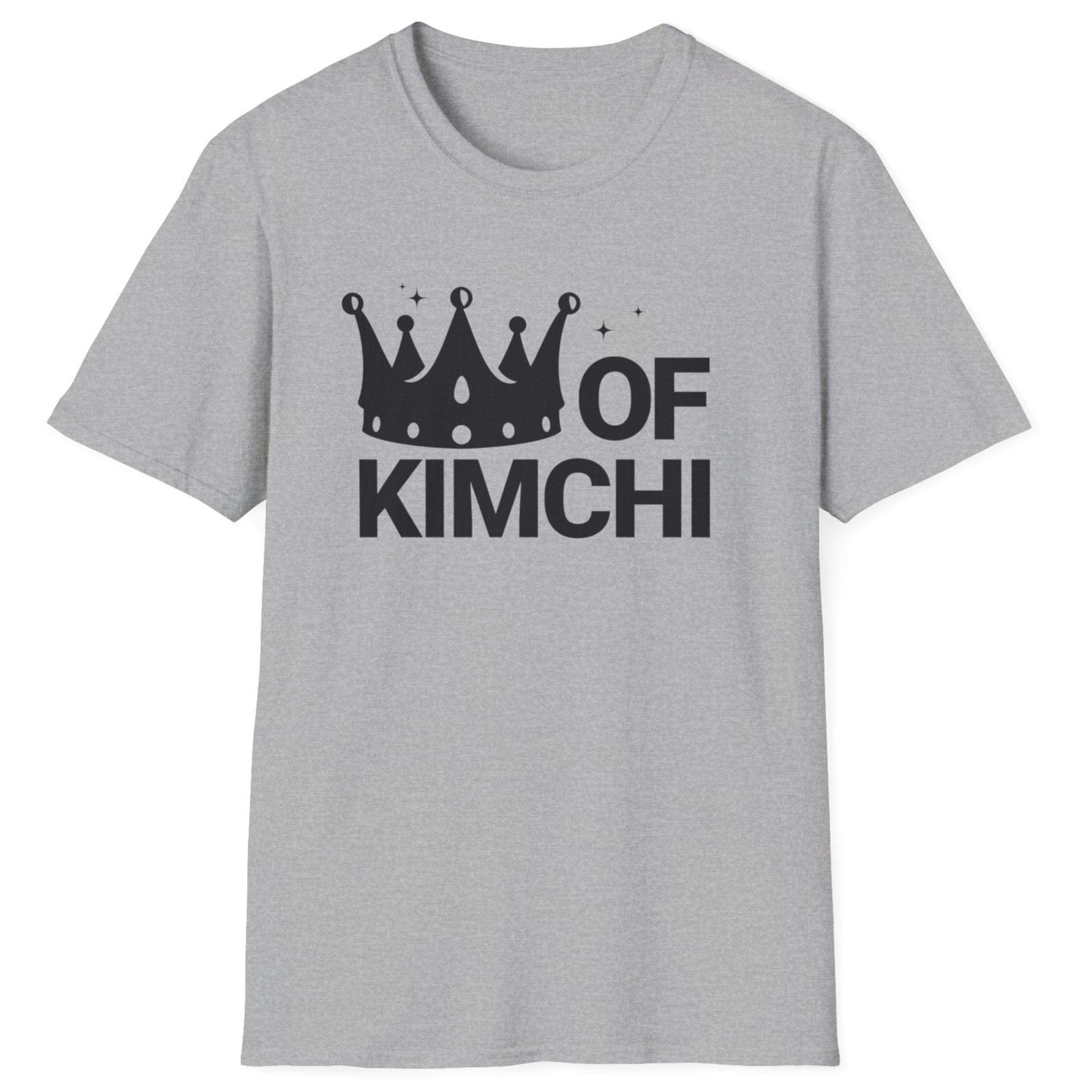 King of Kimchi T-Shirt featuring a bold and playful design on a unisex grey cotton tee – perfect for kimchi lovers, fermentation fans, and Korean food enthusiasts
