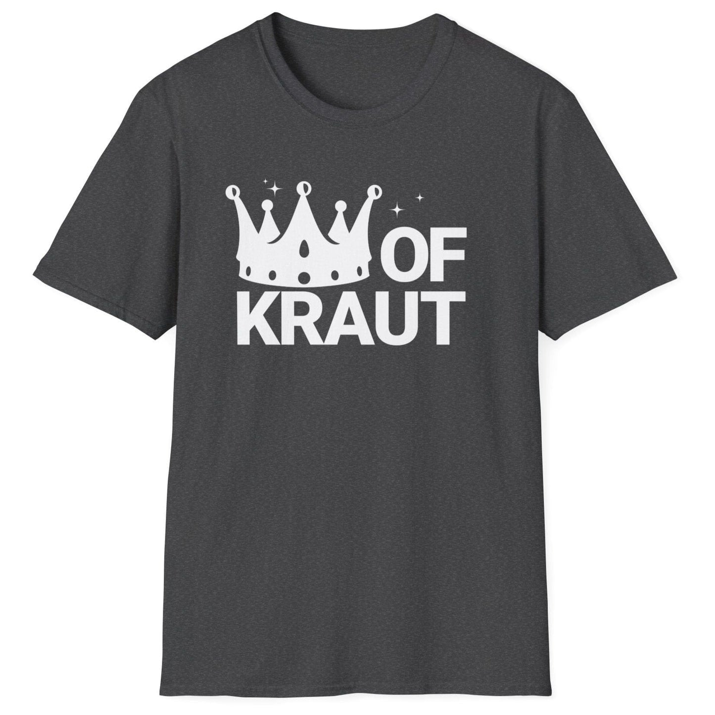 King of Kraut fermentation T-Shirt in dark grey featuring a bold crown design and striking typography, perfect for sauerkraut lovers and fermentation enthusiasts