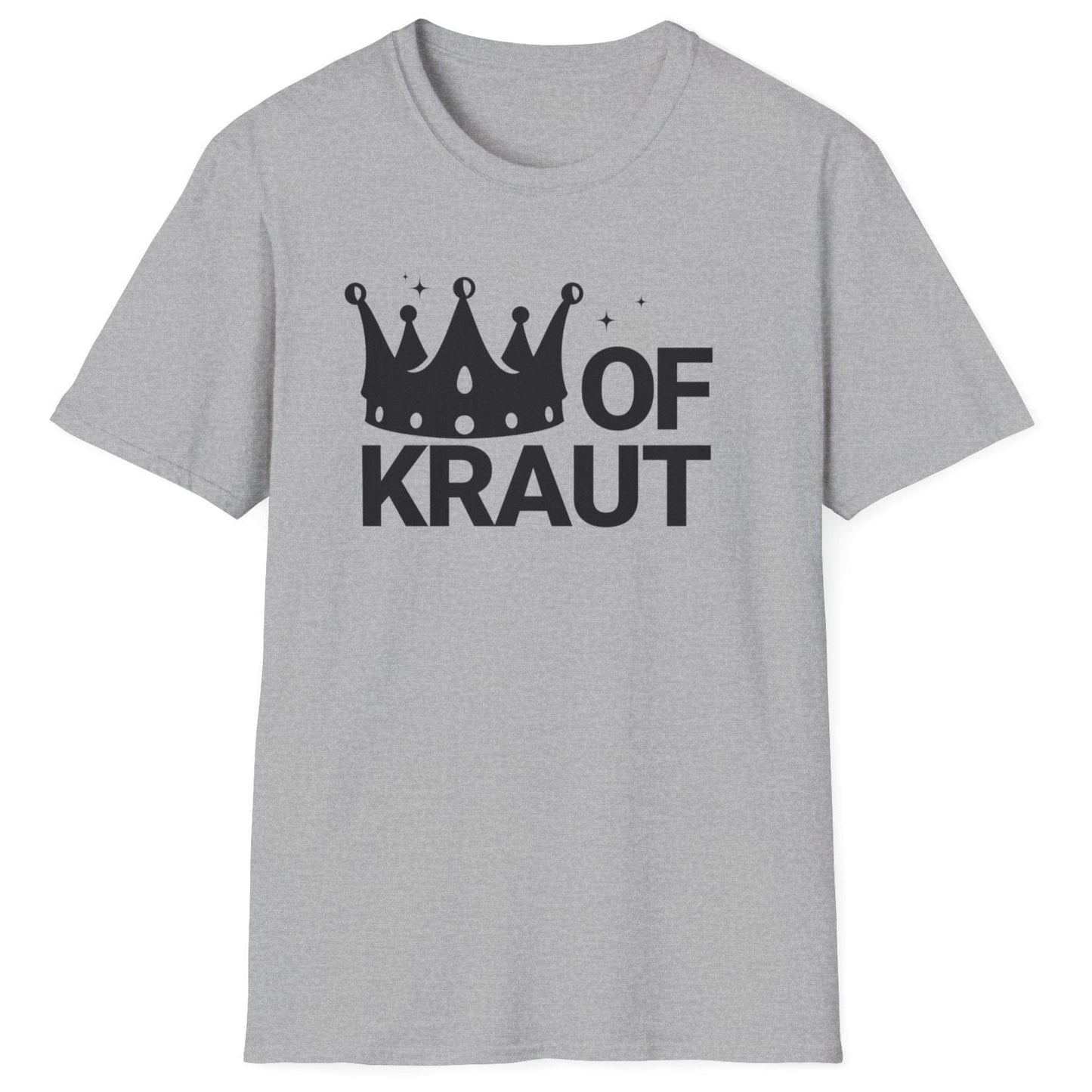 King of Kraut fermentation T-Shirt in sports grey featuring a bold crown design and striking typography, perfect for sauerkraut lovers and fermentation enthusiasts