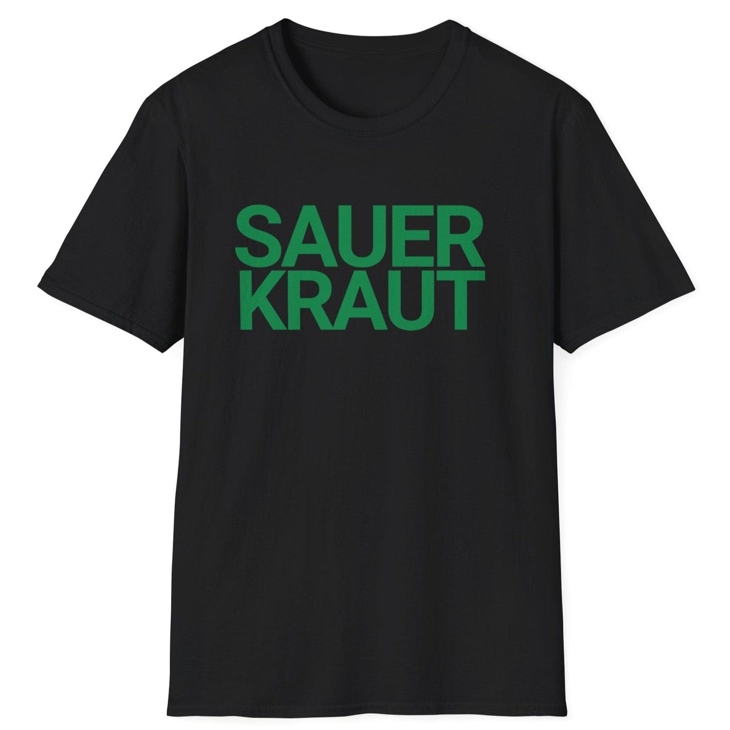Unisex classic cotton black T-shirt featuring a unique sauerkraut typography design, perfect for fermentation enthusiasts and sauerkraut lovers.