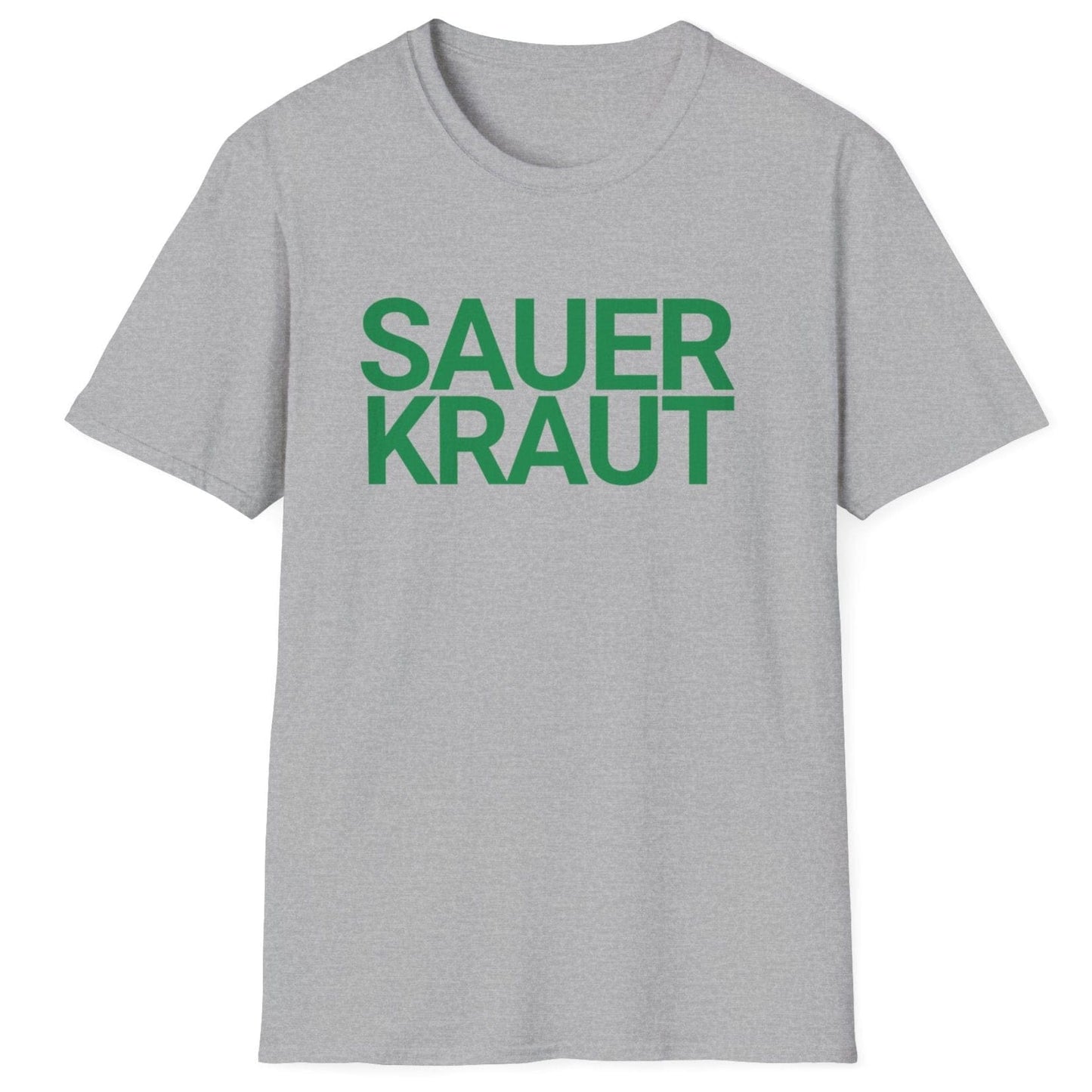 Unisex classic cotton T-shirt in sports grey featuring a unique sauerkraut typography design, perfect for fermentation enthusiasts and sauerkraut lovers.