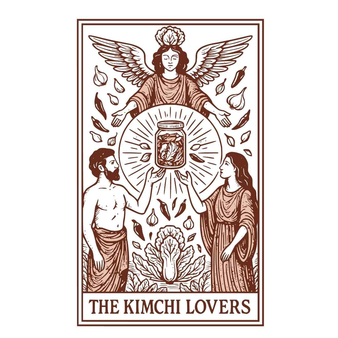Close Up Detail of The Kimchi Lovers Tarot fermentation t-Shirt design for light coloured Tees