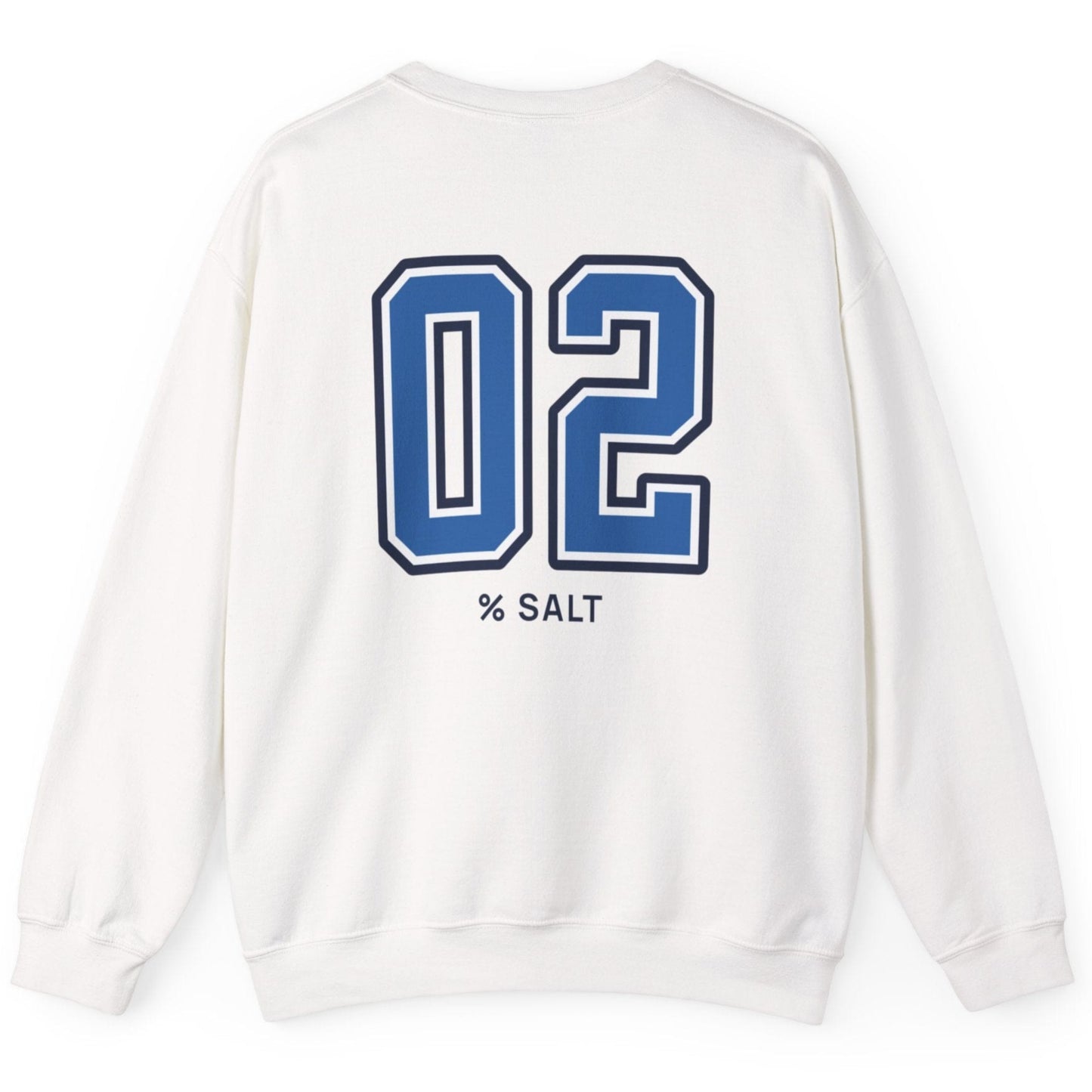 white sweatshirt with big bold varsity style numbers representing the 2% salt ratio for vegetable ferments like sauerkraut