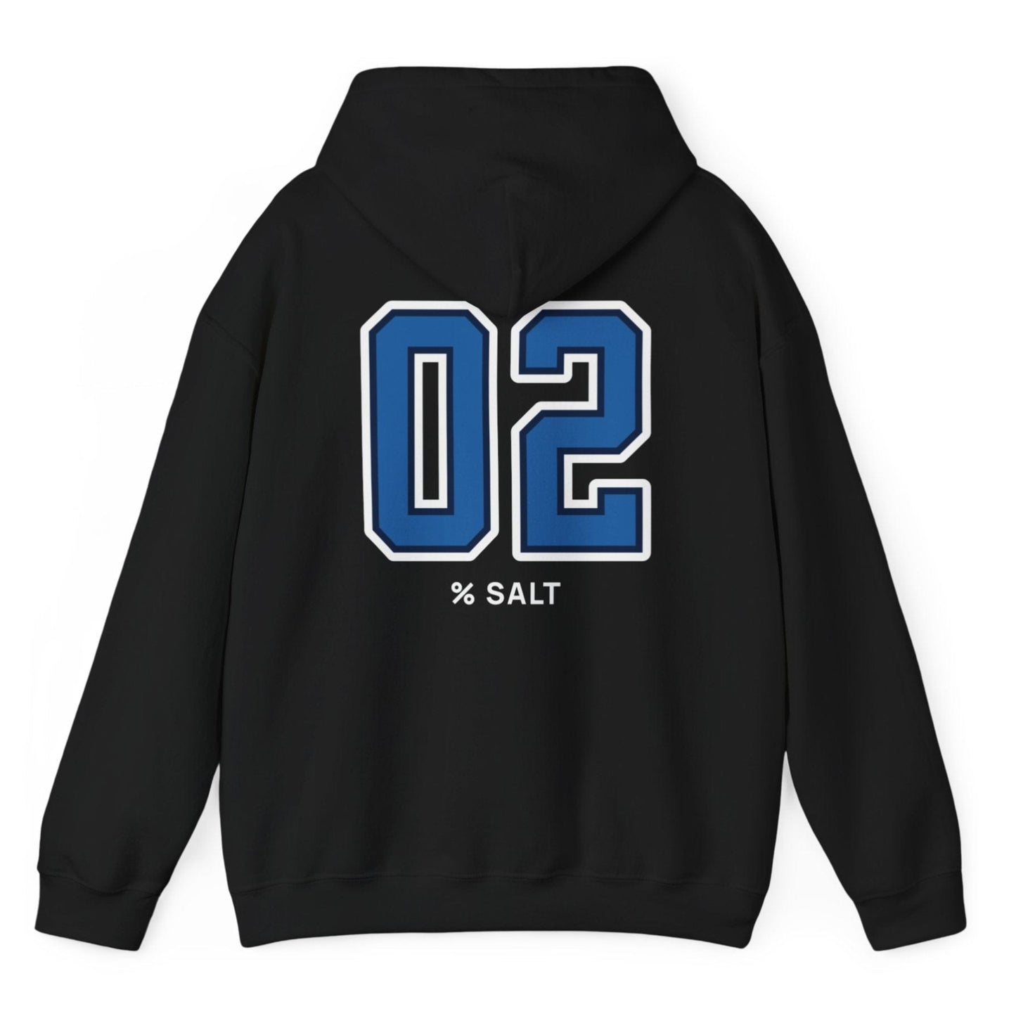 black hoodie with big bold varsity style numbers representing the 2% salt ratio for vegetable ferments like sauerkraut