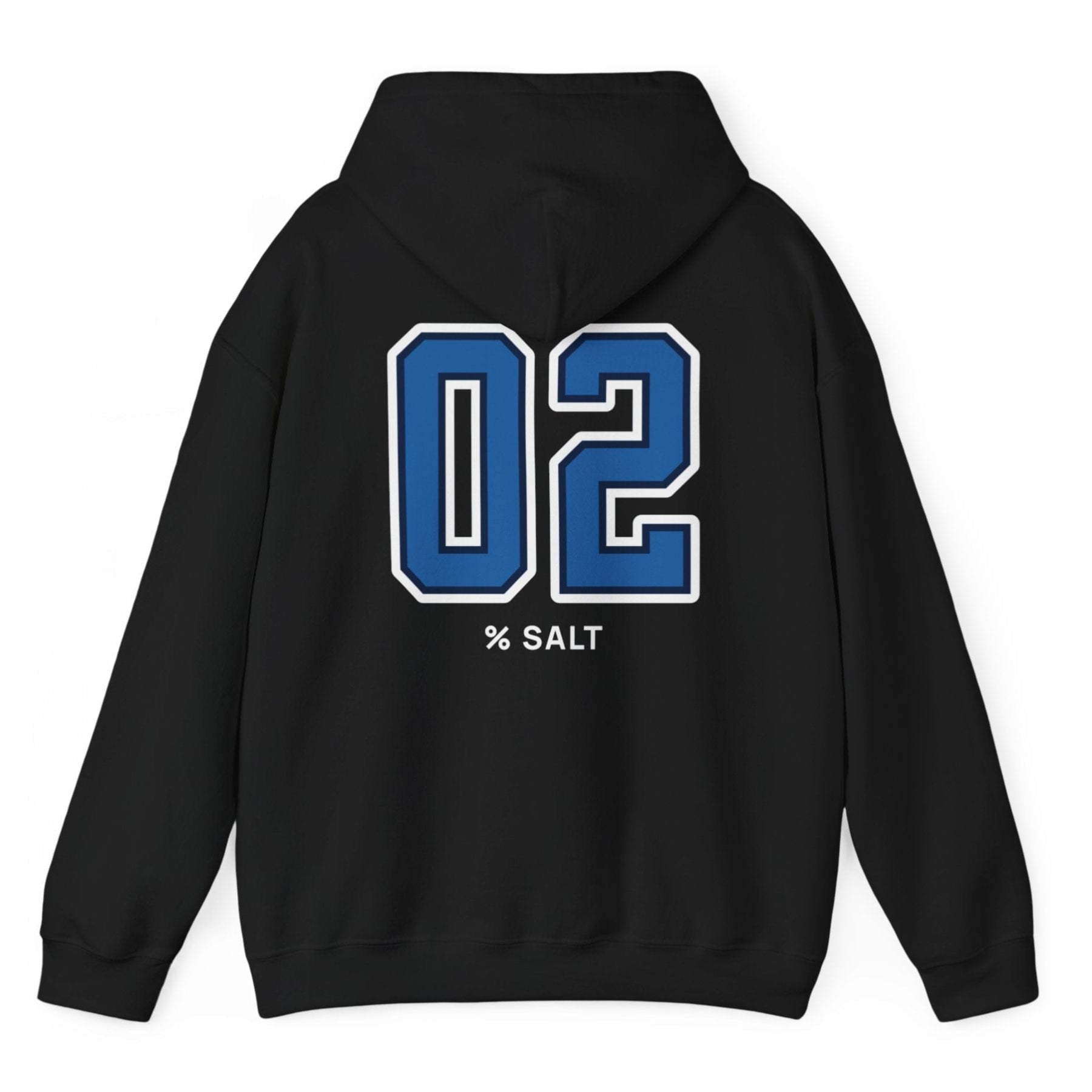 black hoodie with big bold varsity style numbers representing the 2% salt ratio for vegetable ferments like sauerkraut