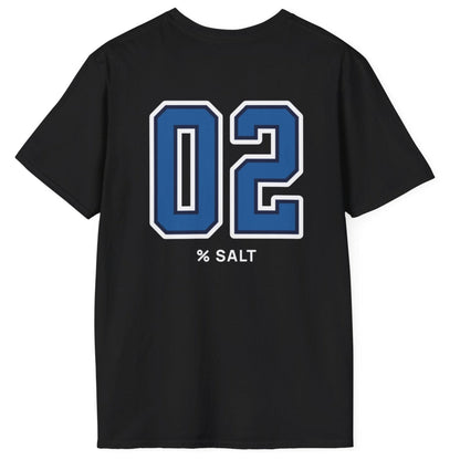black cotton t-shirt with big bold varsity style numbers representing the 2% salt ratio for vegetable ferments.