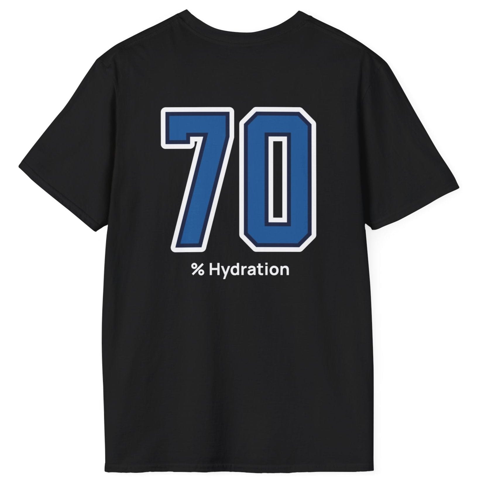 Sourdough baker’s % Hydration Tee, minimalist black cotton T-Shirt with varsity number back print