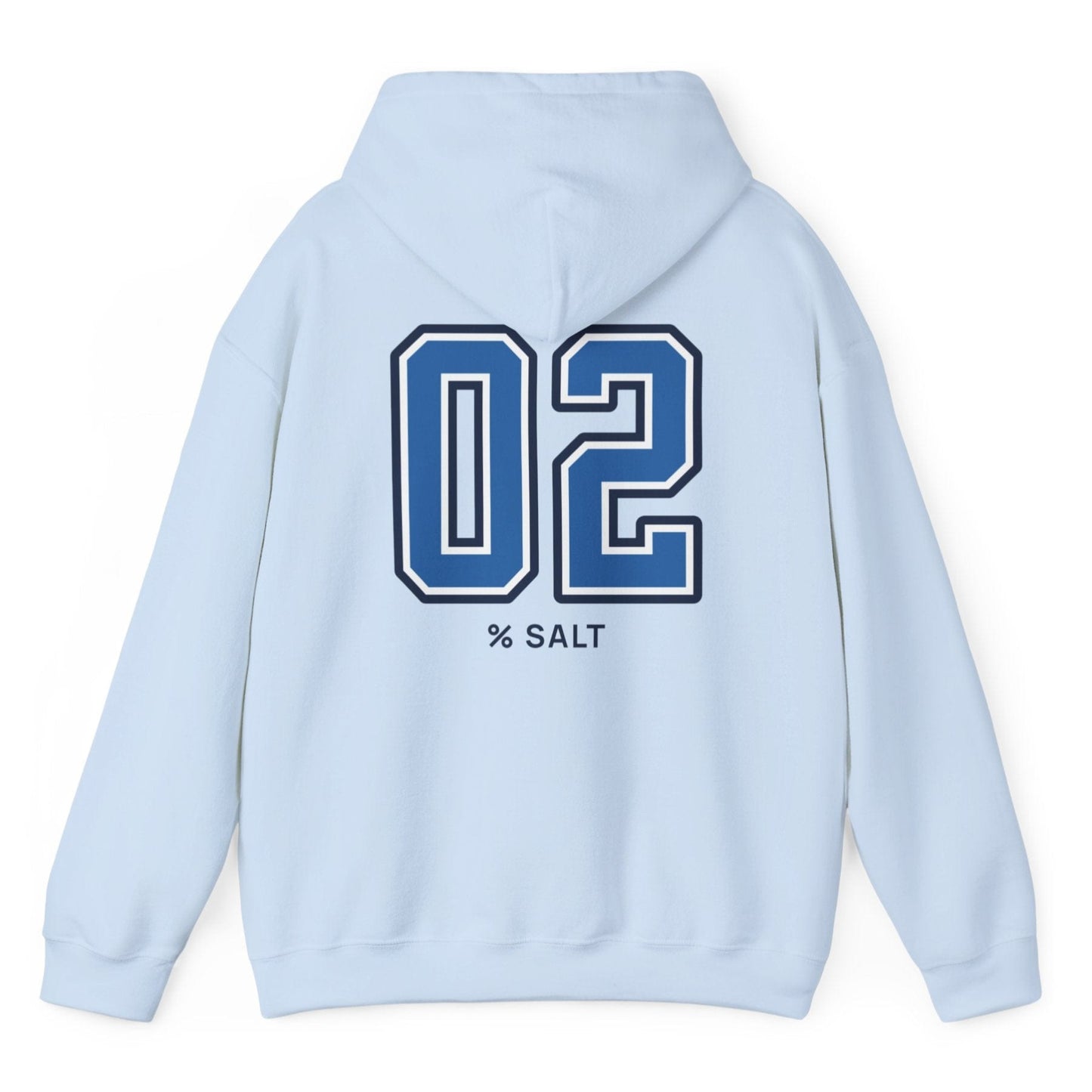 white hoodie with big bold varsity style numbers representing the 2% salt ratio for vegetable ferments like sauerkraut