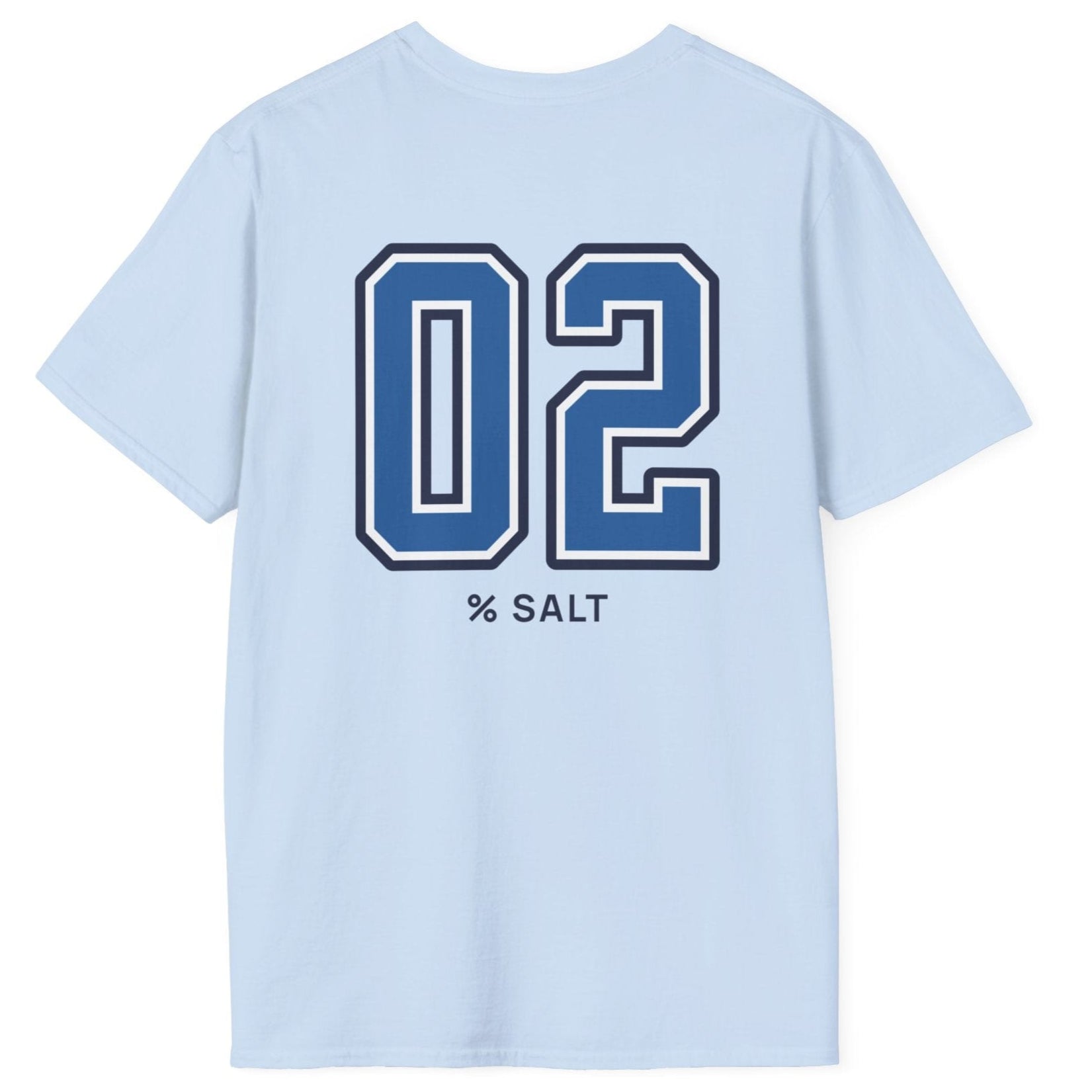 light blue cotton t-shirt with big bold varsity style numbers representing the 2% salt ratio for vegetable ferments.