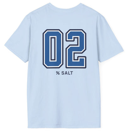 light blue cotton t-shirt with big bold varsity style numbers representing the 2% salt ratio for vegetable ferments.