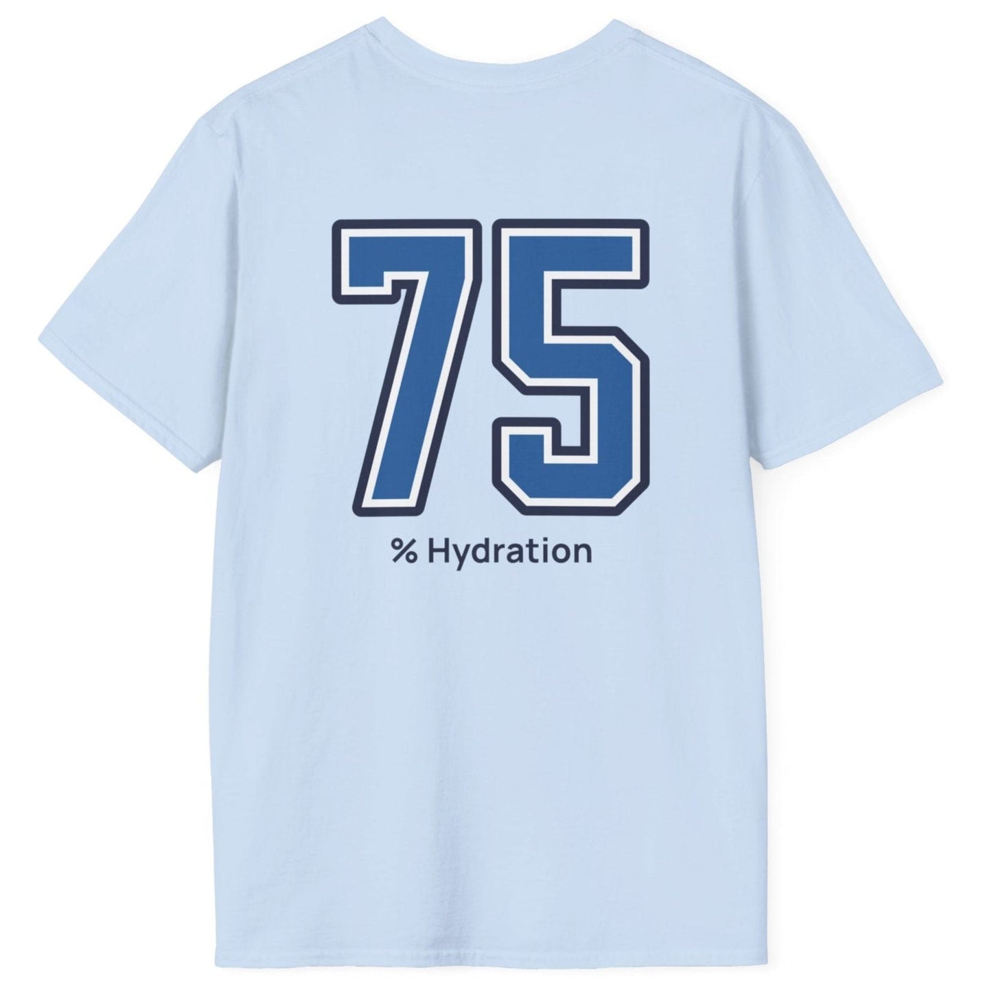Sourdough baker’s % Hydration Tee, minimalist light blue cotton T-Shirt with varsity number back print