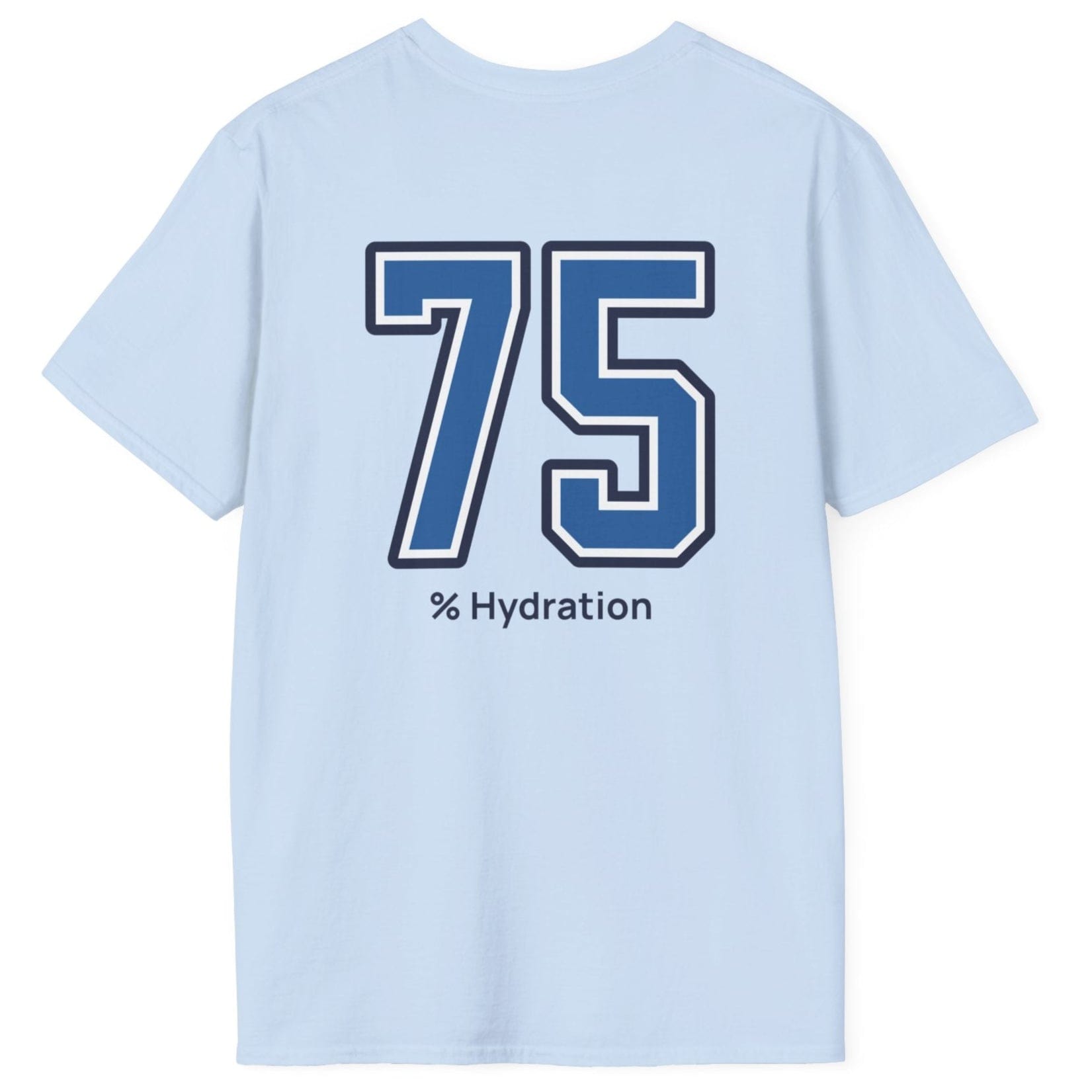 Sourdough baker’s % Hydration Tee, minimalist light blue cotton T-Shirt with varsity number back print