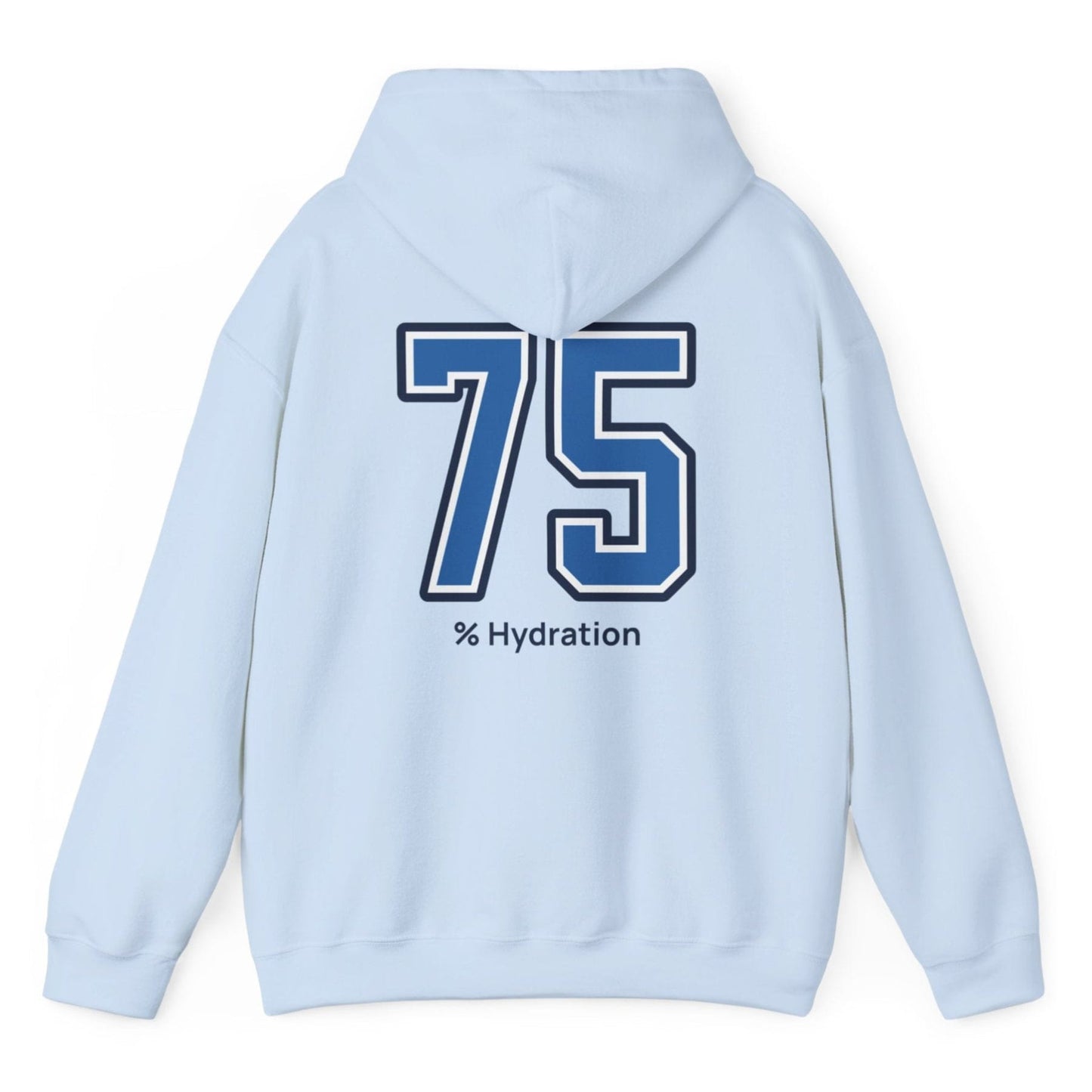 Sourdough baker’s % Hydration hoodie, minimalist light blue hoodie with bold varsity number back print