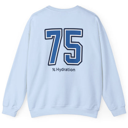 Sourdough baker’s % Hydration sweatshirt, minimalist light blue sweatshirt with bold varsity number back print