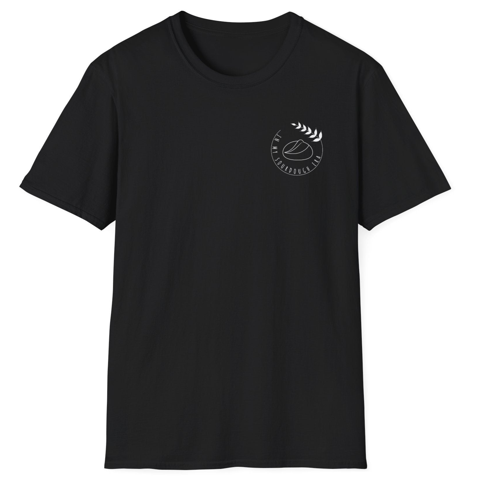 Black "I'm In My Sourdough Era" T-shirt with minimalist typography for bread lovers and home bakers