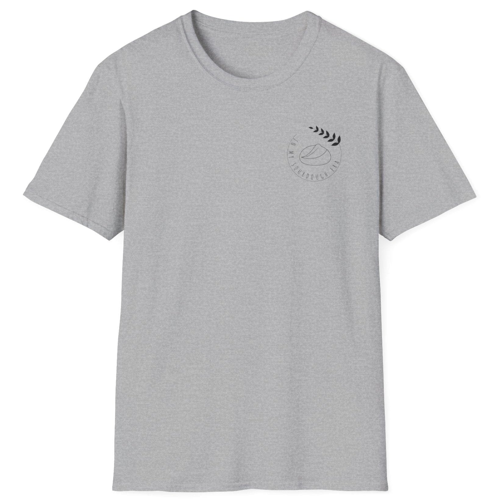 Grey "I'm In My Sourdough Era" T-shirt with minimalist typography for bread lovers and home bakers