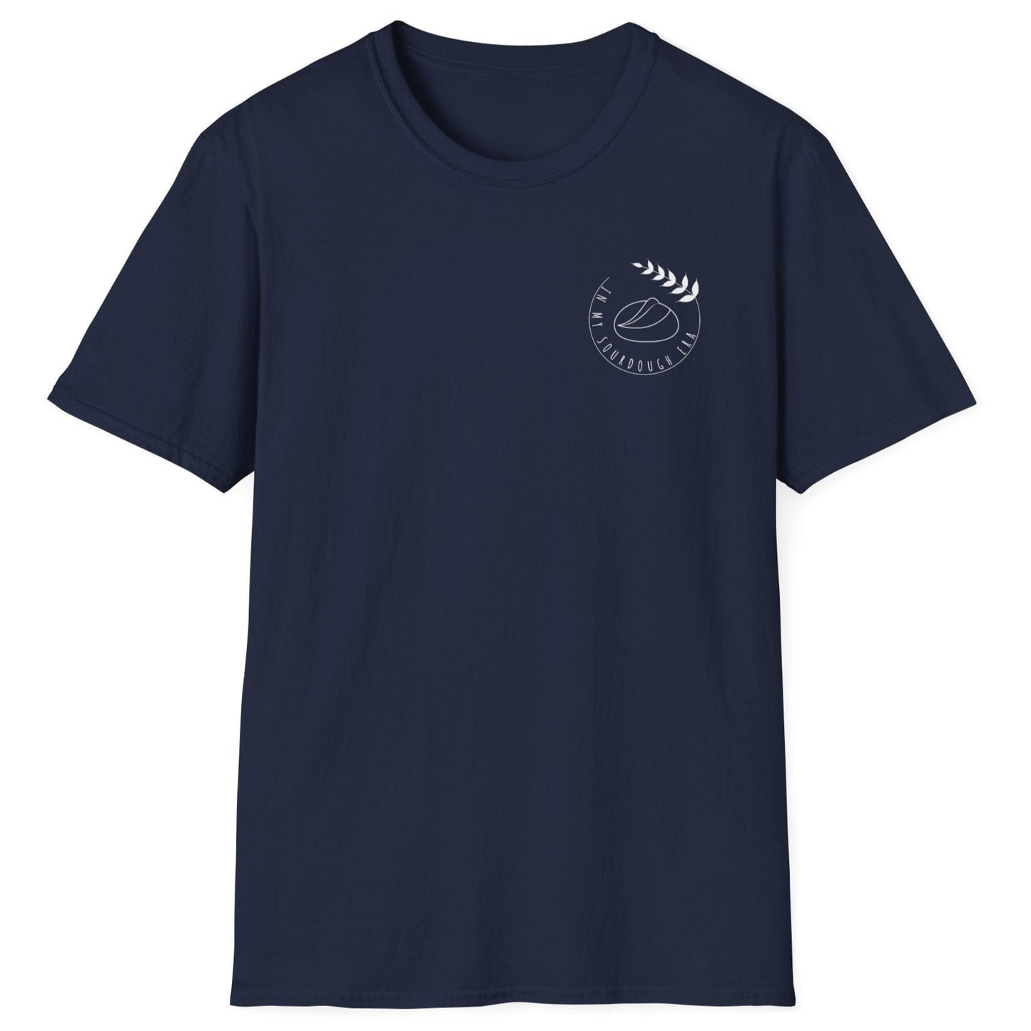 Navy "I'm In My Sourdough Era" T-shirt with minimalist typography for bread lovers and home bakers