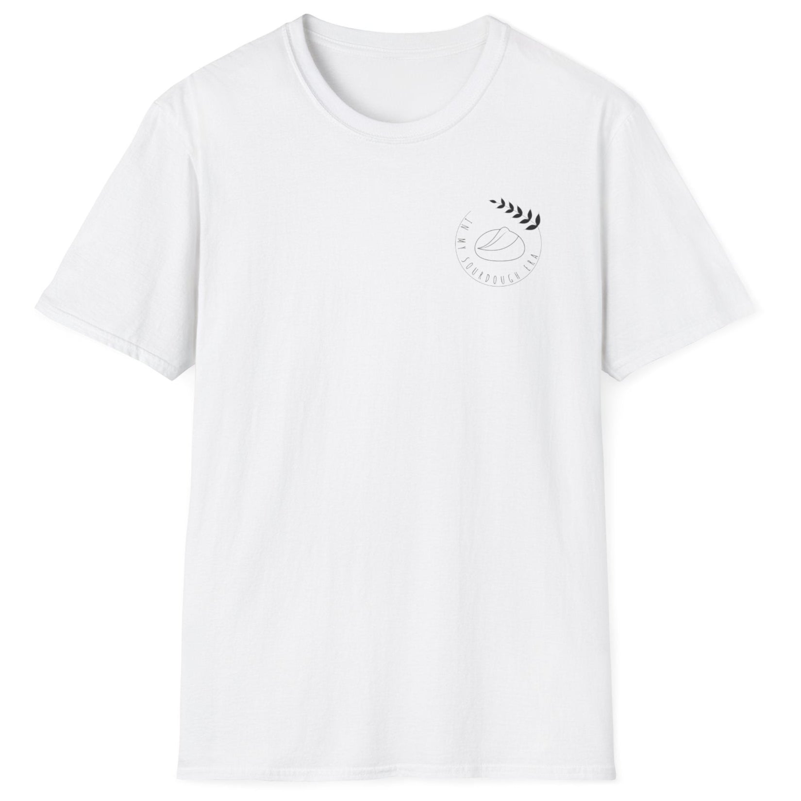 White "I'm In My Sourdough Era" T-shirt with minimalist typography for bread lovers and home bakers