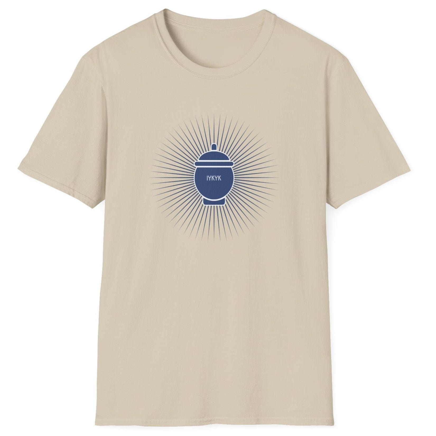IYKYK neutral Fermentation T-shirt featuring a traditional fermentation vessel with radiating rays. Perfect gift for kimchi lovers, kombucha brewers, and fermentation enthusiasts. Soft, relaxed-fit unisex cotton tee.