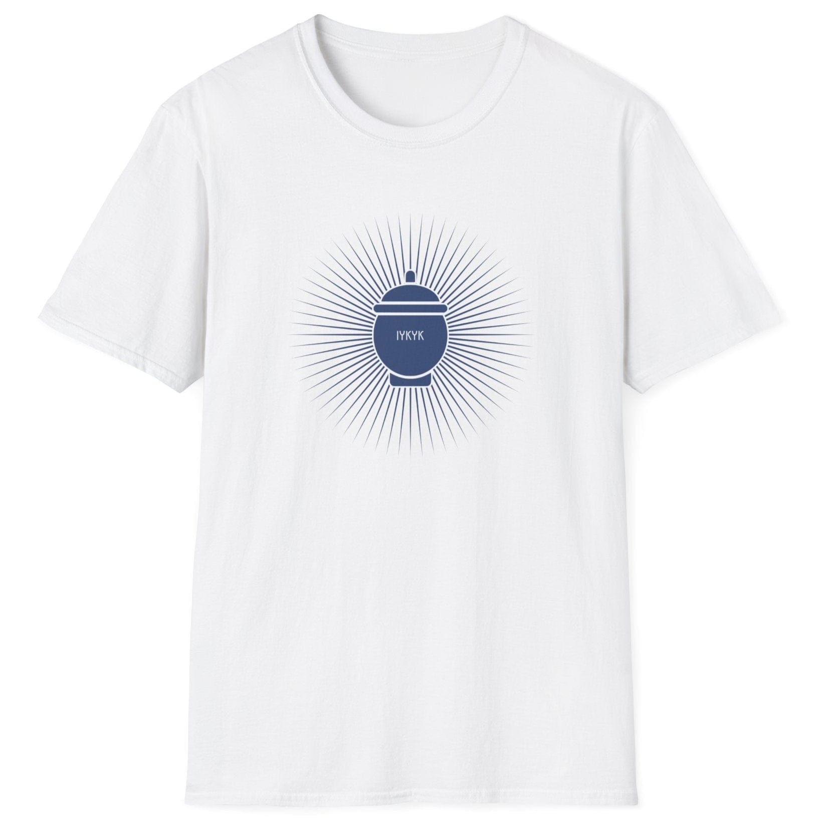 IYKYK white Fermentation T-shirt featuring a traditional fermentation vessel with radiating rays. Perfect gift for kimchi lovers, kombucha brewers, and fermentation enthusiasts. Soft, relaxed-fit unisex cotton tee.