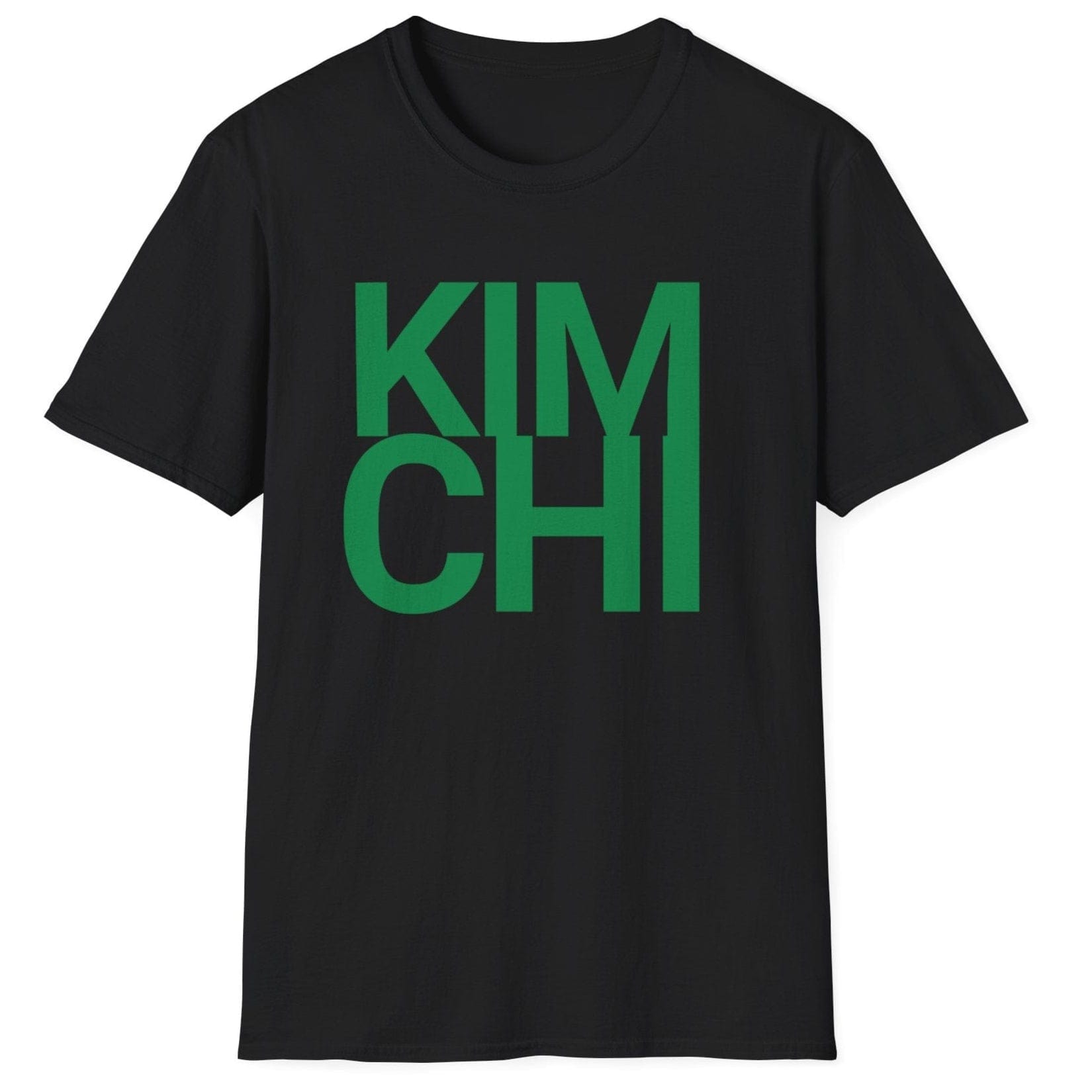Kimchi Bold fermentation T-shirt in black featuring the word 'KIMCHI' in bold green typography, inspired by the rich tradition of Korean cuisine