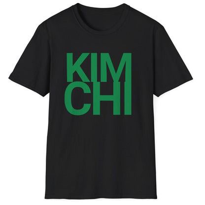 Kimchi Bold fermentation T-shirt in black featuring the word 'KIMCHI' in bold green typography, inspired by the rich tradition of Korean cuisine