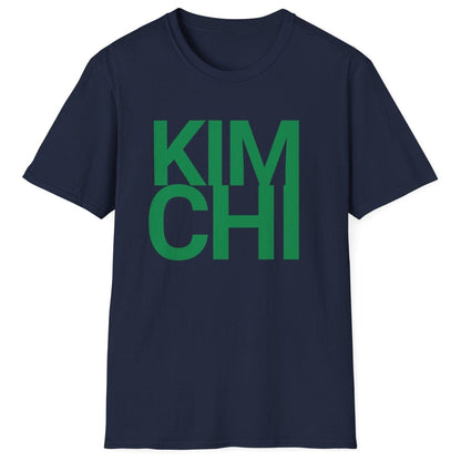 Kimchi Bold fermentation T-shirt in navy featuring the word 'KIMCHI' in bold green typography, inspired by the rich tradition of Korean cuisine