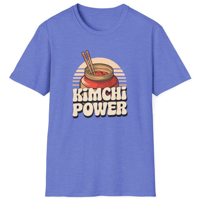 Kimchi Power blue fermentation T-shirt featuring bold typography and an onggi pot filled with vibrant kimchi, chopsticks ready. Perfect for fermenters, foodies, and Korean cuisine lovers. Soft, breathable unisex cotton tee, ideal for everyday wear and fermentation fans
