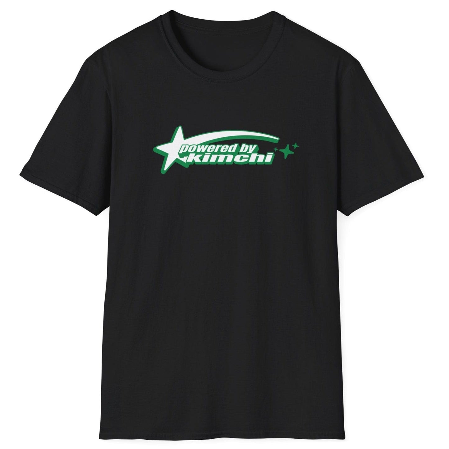 Kimchi Power black fermentation T-shirt with retro shooting star design on a soft, relaxed-fit unisex cotton tee. A great gift for kimchi lovers, fermenters, and probiotic fans