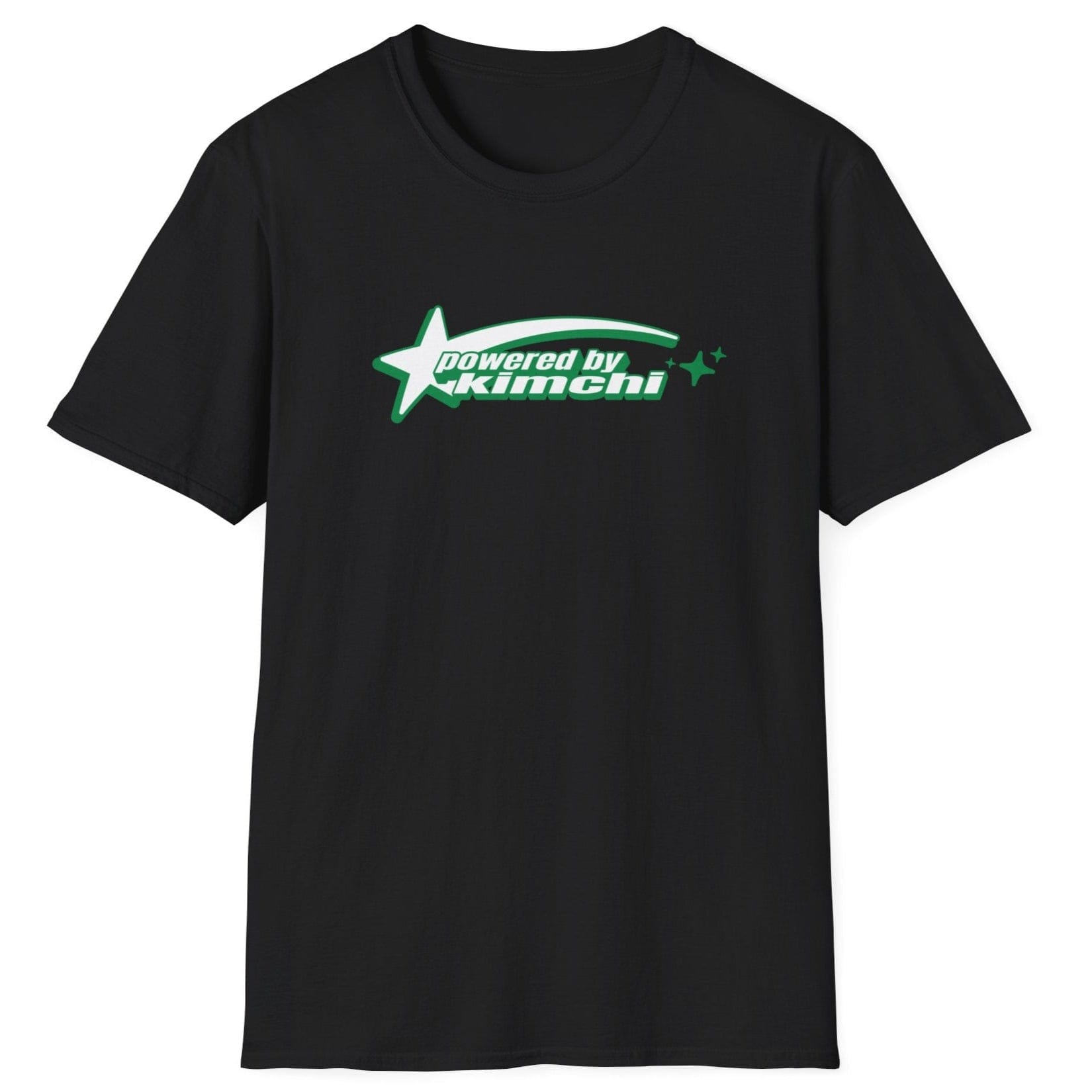 Kimchi Power black fermentation T-shirt with retro shooting star design on a soft, relaxed-fit unisex cotton tee. A great gift for kimchi lovers, fermenters, and probiotic fans
