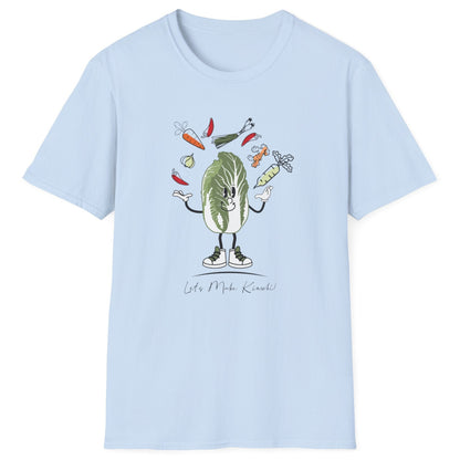 Let’s Make Kimchi T-Shirt featuring a playful nappa cabbage juggling ingredients. The perfect fermentation T-shirt and gift for fermenters and kimchi lovers