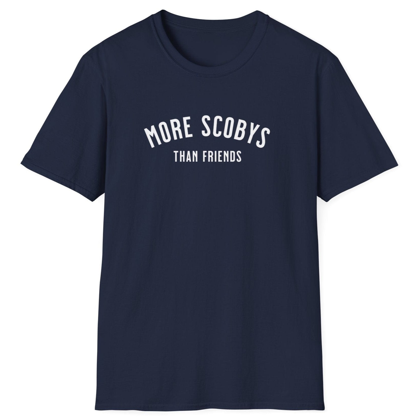 More SCOBYS Than Friends T-shirt, unisex navy cotton tee for kombucha brewers, introverts, and fermentation culture enthusiasts