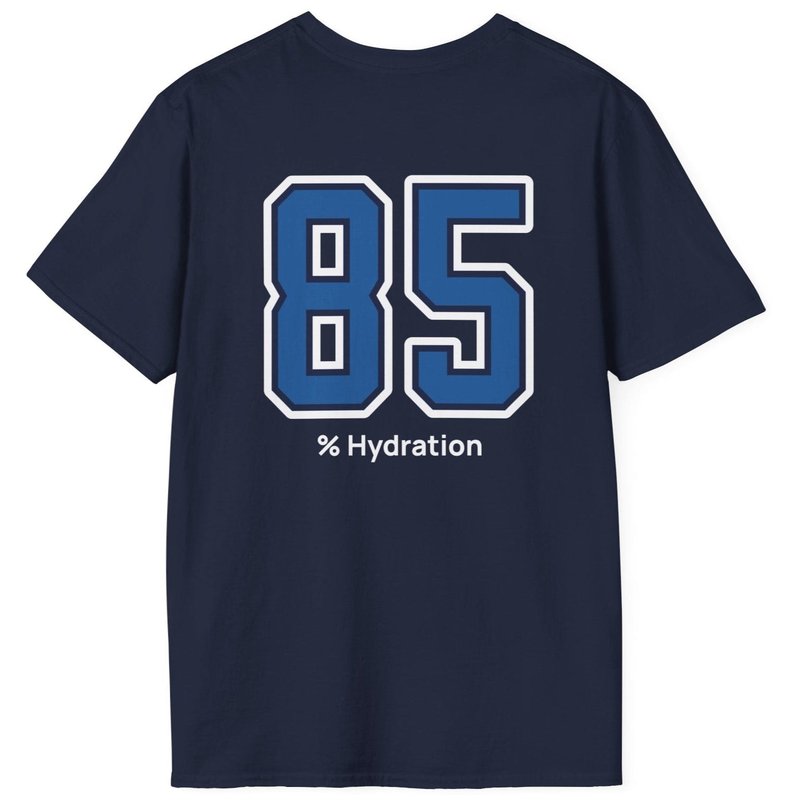 Sourdough baker’s % Hydration Tee, minimalist navy cotton T-Shirt with varsity number back print