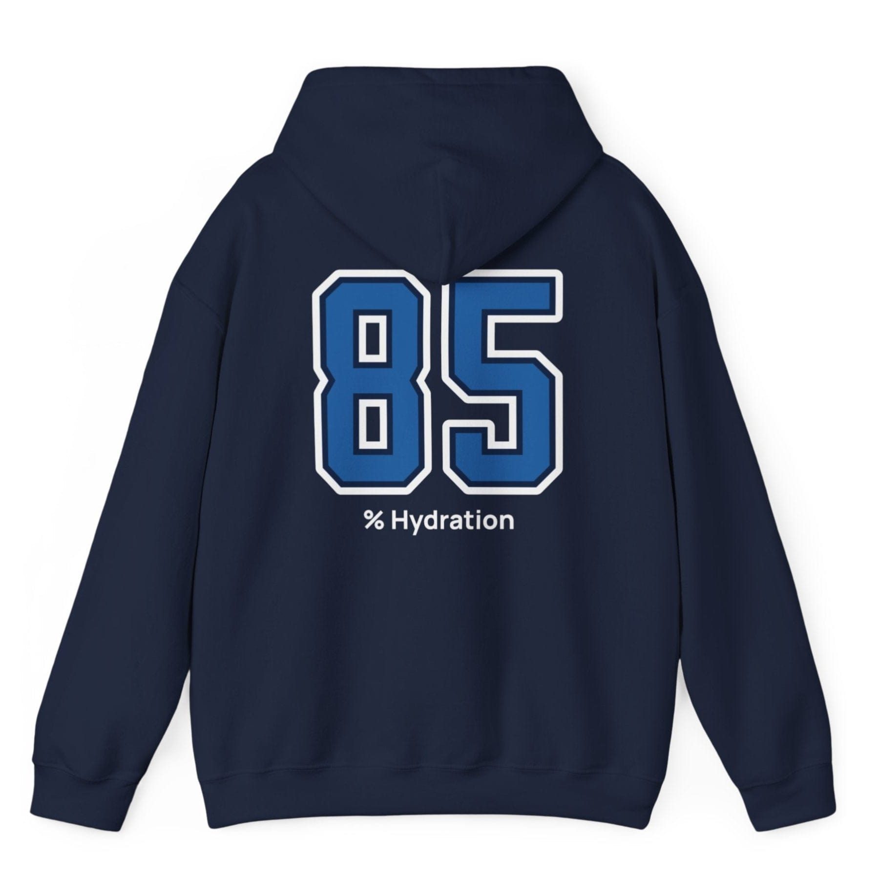 Sourdough baker’s % Hydration hoodie, minimalist navy hoodie with bold varsity number back print