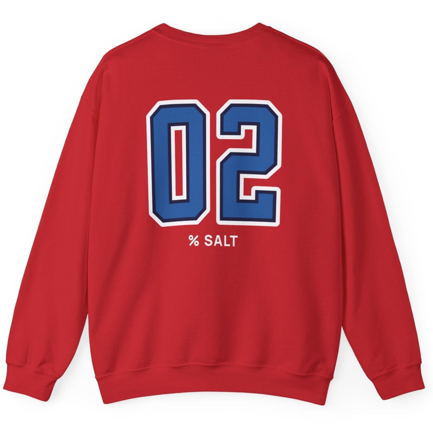 red sweatshirt with big bold varsity style numbers representing the 2% salt ratio for vegetable ferments like sauerkraut