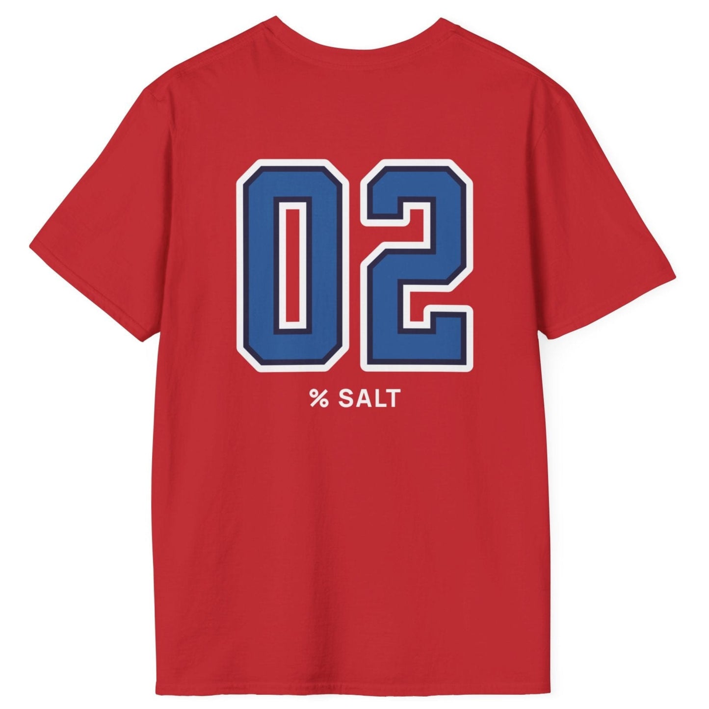 red cotton t-shirt with big bold varsity style numbers representing the 2% salt ratio for vegetable ferments.