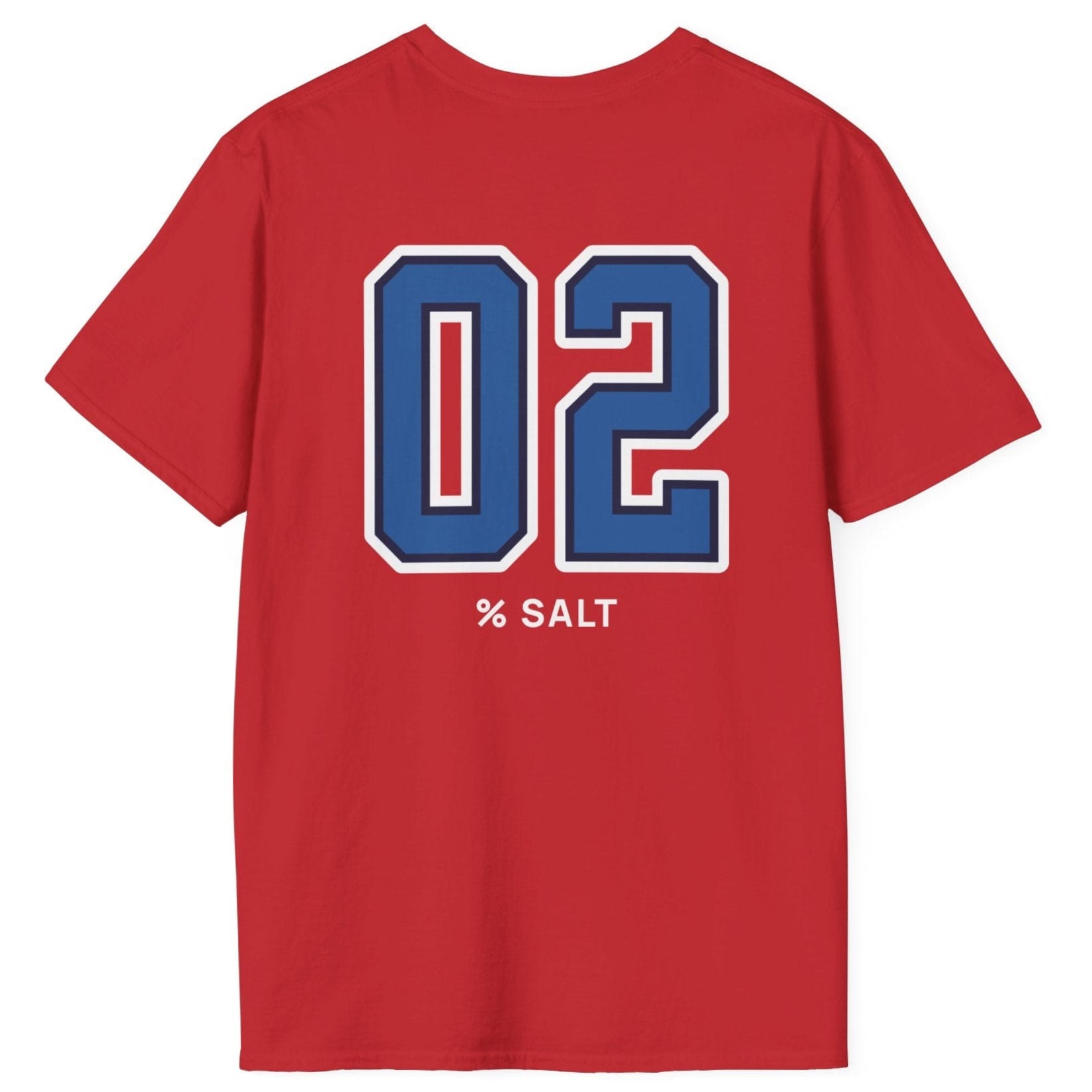 red cotton t-shirt with big bold varsity style numbers representing the 2% salt ratio for vegetable ferments.