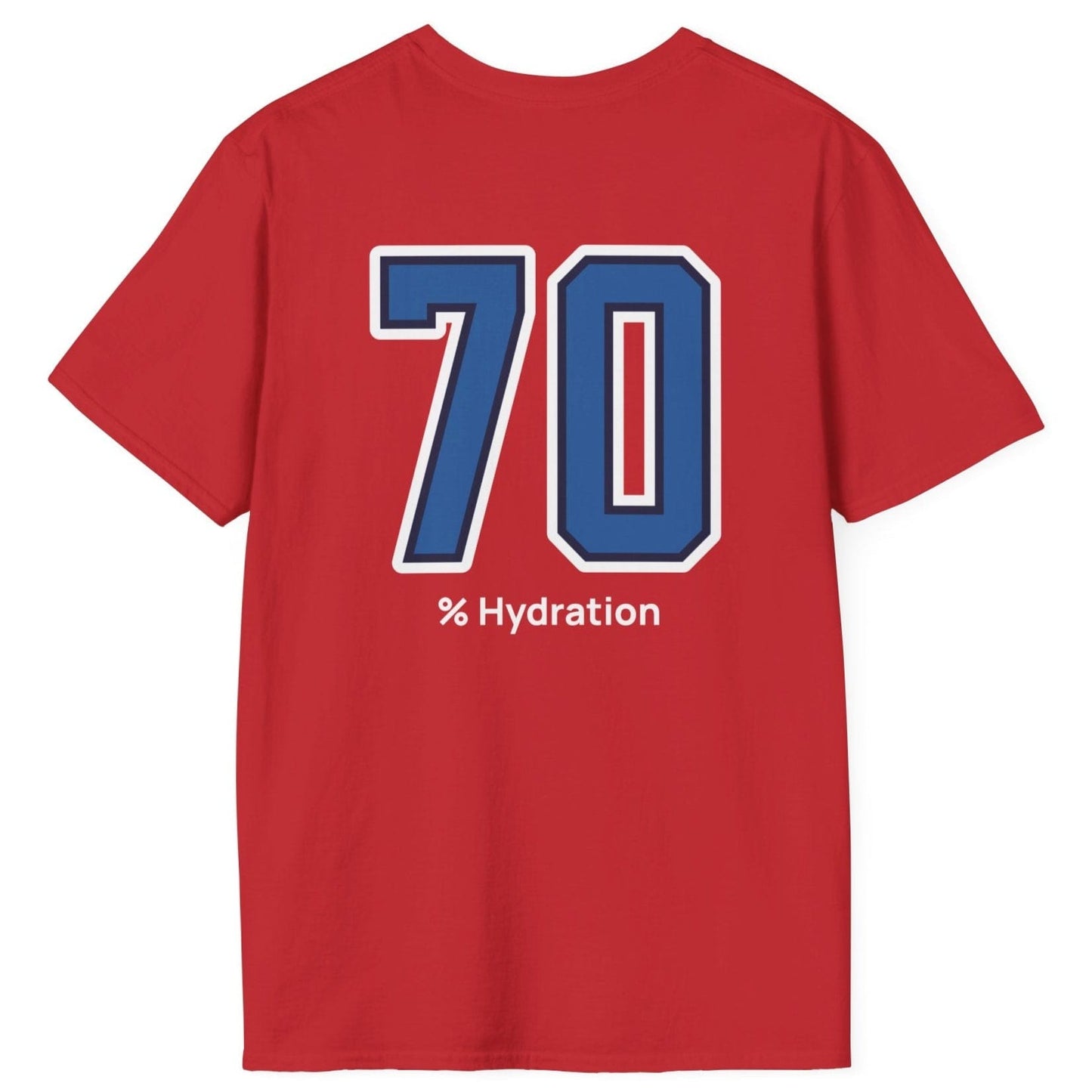 Sourdough baker’s % Hydration Tee, minimalist red cotton T-Shirt with varsity number back print