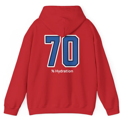 Sourdough baker’s % Hydration hoodie, minimalist red hoodie with bold varsity number back print
