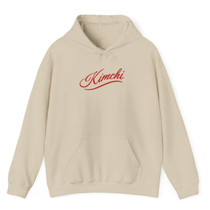 Sand coloured hoodie with the word KIMCHI in in a simple but elegant script with a subtle flourish. Great gift for fermenters and kimchi lovers.