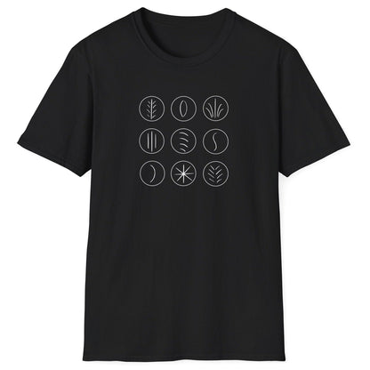 Minimalist grid of sourdough scoring marks on a black unisex T-shirt — abstract design inspired by sourdough crust patterns