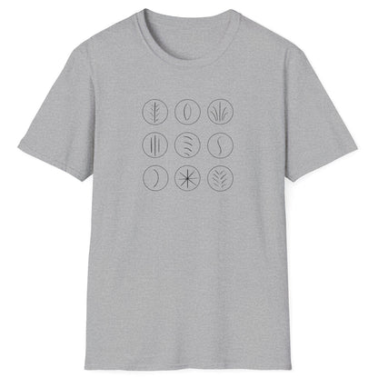 Minimalist grid of sourdough scoring marks on a grey unisex T-shirt — abstract design inspired by sourdough crust patterns